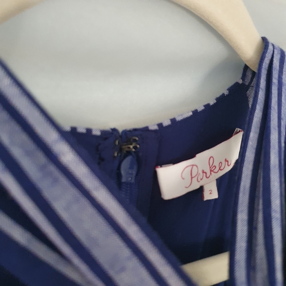 Parker Channing Linen Blend Boho Striped Classic Blue and White Beach Jumpsuit - Picture 4 of 6